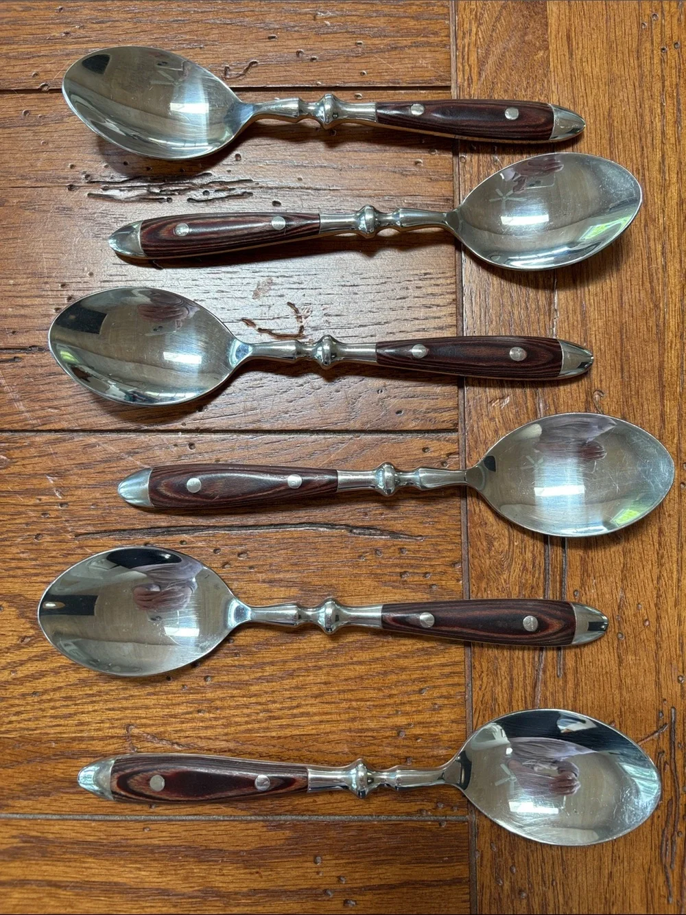 Sabateir Wood Handle Soup Spoons Set of 6 Vintage 7-1/2” Chefs Bistro Style